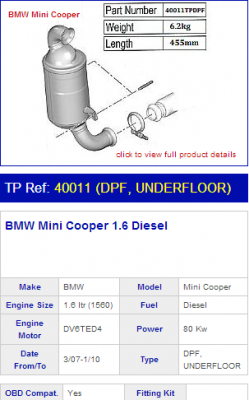 Roetfilter MINI COOPER 1.6 Diesel (1560cm³) afbeelding 1