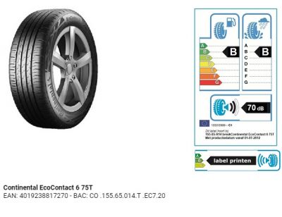 Continental EcoContact 6 75T 155/65/R14 afbeelding 1