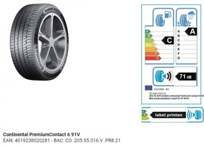 Continental PremiumContact 6 91V 205/55/R16 afbeelding 1